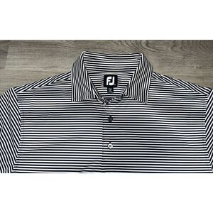 FJ Footjoy Mens Golf Polo Shirt Short Sleeve Blue & White Stripes Large Waramaug